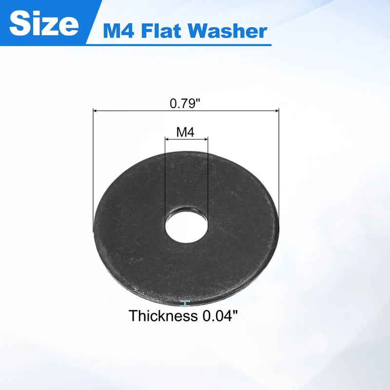 100Pcs Fender Washers M4 Carbon Steel Flat Washer 20mm OD 1mm Thick