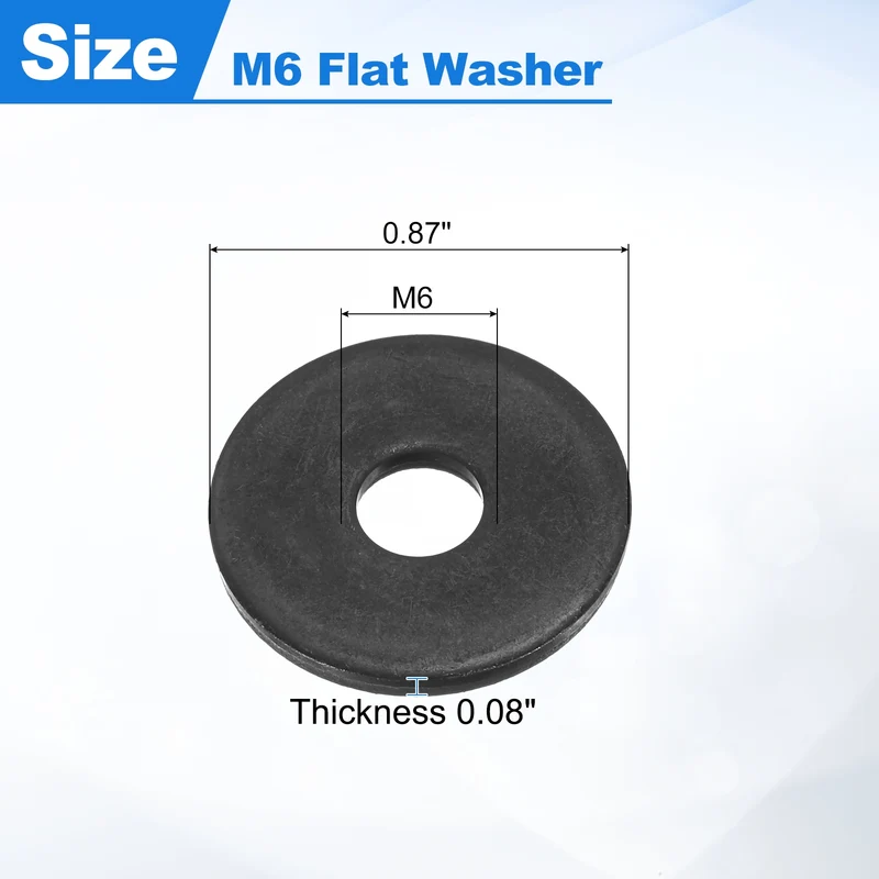 100Pcs Fender Washers, M6 Carbon Steel Flat Washer 22mm OD 2mm Thick