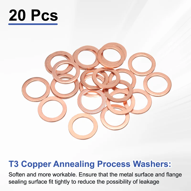 20 Pcs Flat Washers, M14x20x1.5mm Copper Sealing Washer, Sealing Ring Gasket