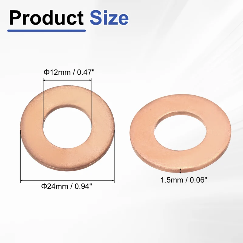 10 Pcs Flat Washers, M12x24x1.5mm Copper Sealing Washer, Sealing Ring Gasket