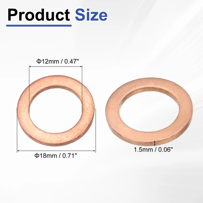 20Pcs Flat Washers M12x18x1.5mm Copper Sealing Washer Sealing Ring Gasket
