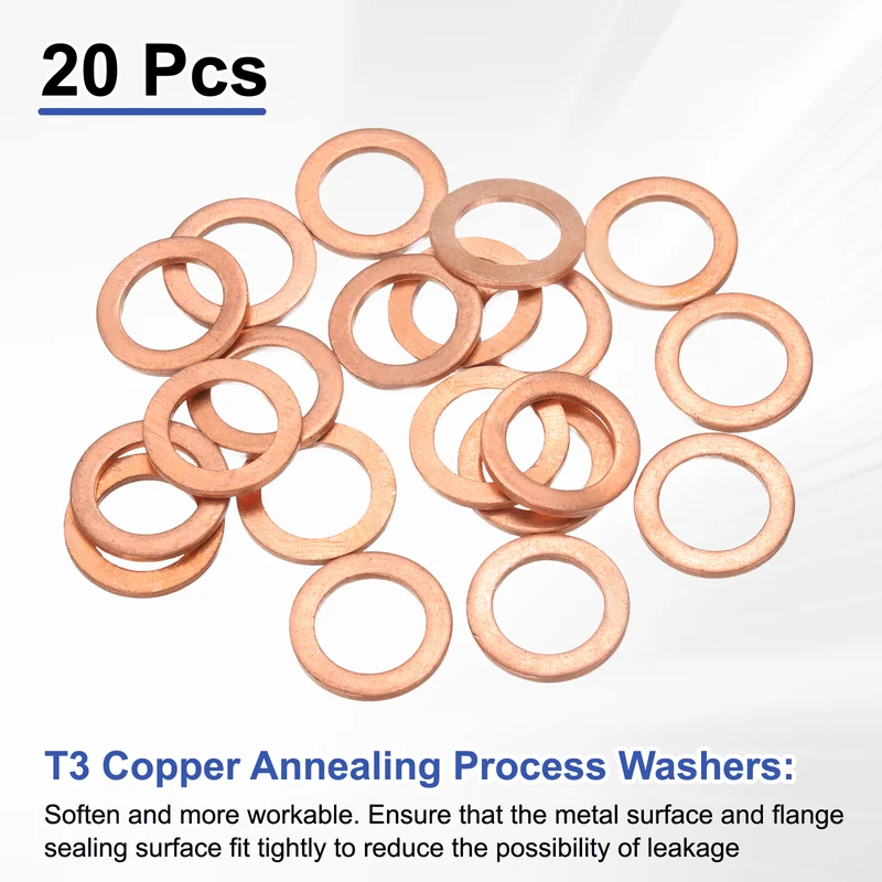 20Pcs Flat Washers M12x18x1.5mm Copper Sealing Washer Sealing Ring Gasket