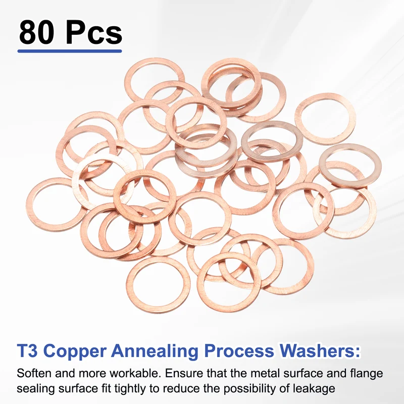 80Pcs Flat Washers M12x16x1mm Copper Sealing Washer Sealing Ring Gasket)