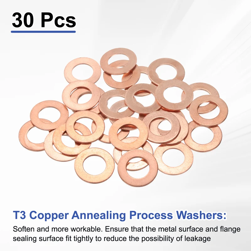 30 Pcs Flat Washers, M10x18x1mm Copper Sealing Washer, Sealing Ring Gasket
