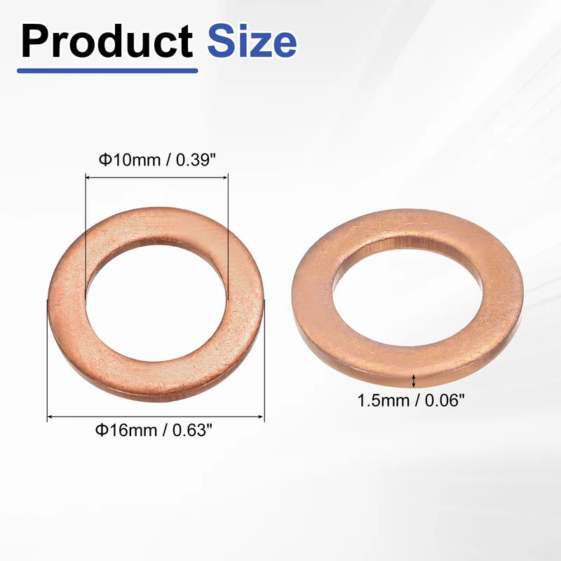 30Pcs Flat Washers M10x16x1.5mm Copper Sealing Washer Sealing Ring Gasket