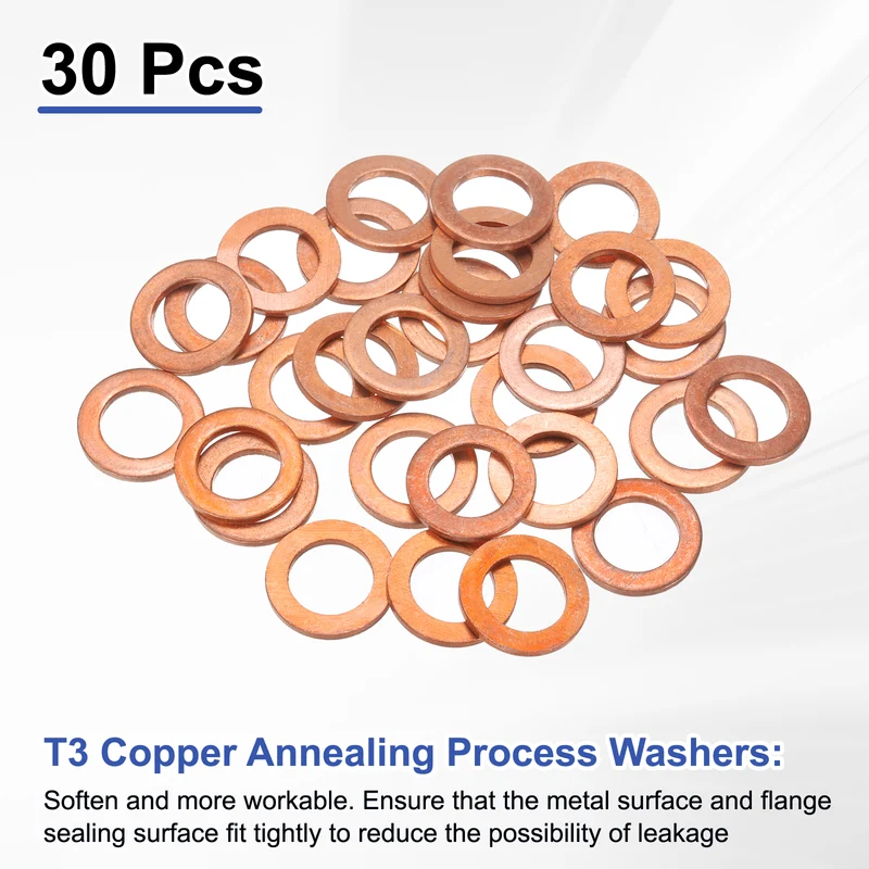 30Pcs Flat Washers M10x16x1.5mm Copper Sealing Washer Sealing Ring Gasket