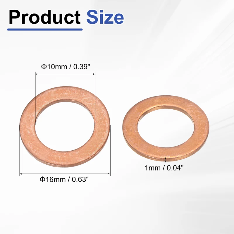 50 Pcs Flat Washers, M10x16x1mm Copper Sealing Washer, Sealing Ring Gasket