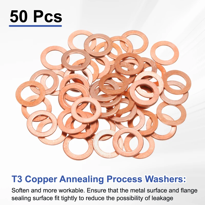 50 Pcs Flat Washers, M10x16x1mm Copper Sealing Washer, Sealing Ring Gasket