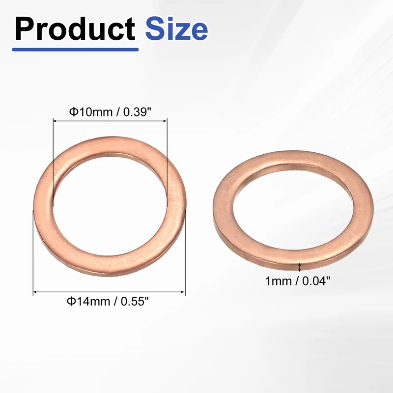 50 Pcs Flat Washers, M10x14x1mm Copper Sealing Washer, Sealing Ring Gasket