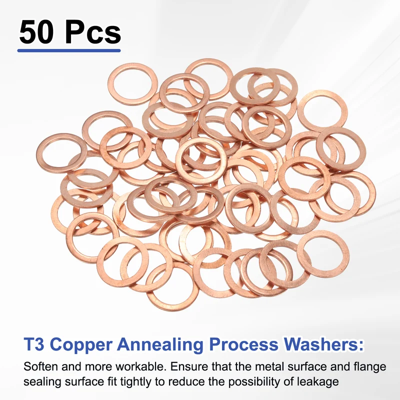 50 Pcs Flat Washers, M10x14x1mm Copper Sealing Washer, Sealing Ring Gasket