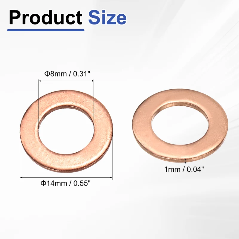 40 Pcs Flat Washers, M8x14x1mm Copper Sealing Washer, Sealing Ring Gasket