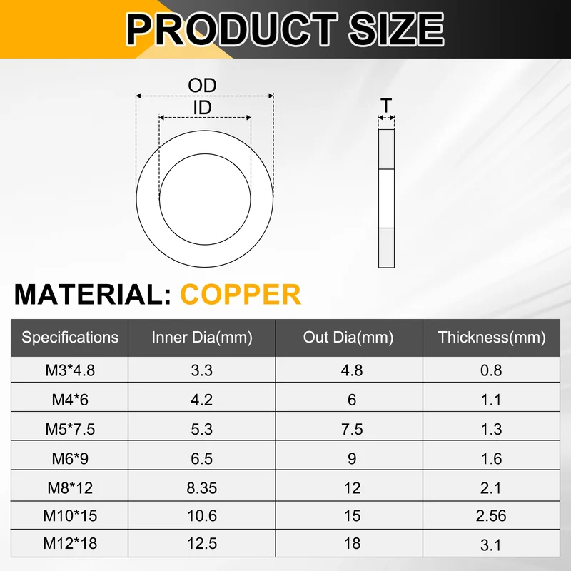 M3x4.8x0.8mm Split Lock Washer, 10 PCS Copper Metric Spring Lock Gaskets