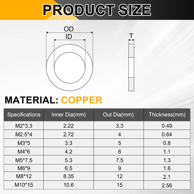 M8x12x2.1mm Split Lock Washer, 20 PCS Copper Metric Spring Lock Gaskets