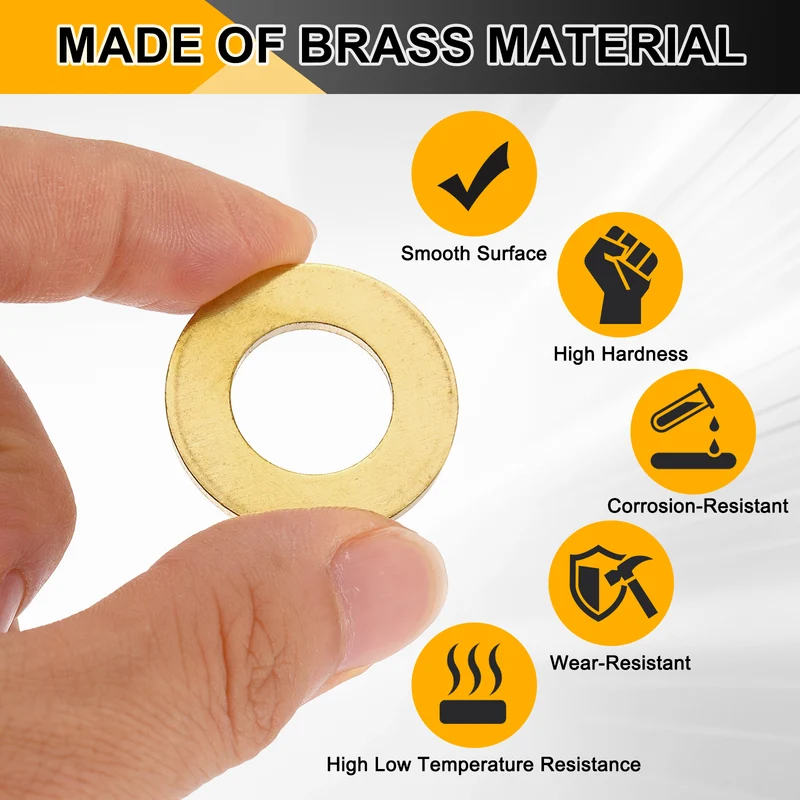 M16x30x2.5mm Flat Washer, 8PCS Brass Automotive Drain Plug Gasket, Golden