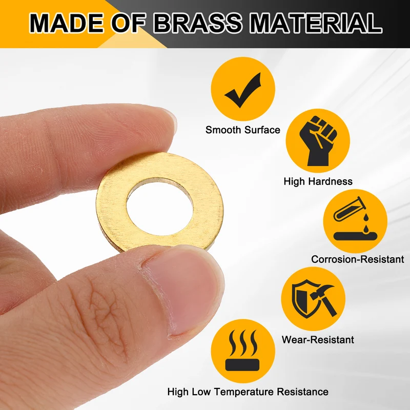 M12x24x2mm Flat Washer, 8PCS Brass Automotive Drain Plug Gasket, Golden