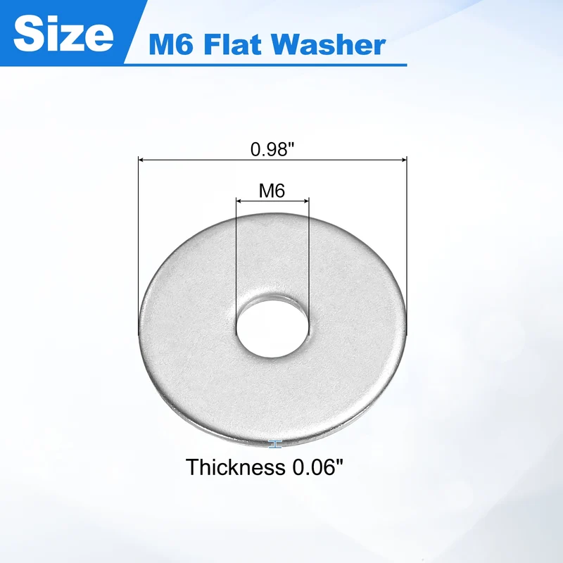 50Pcs Fender Washers M6 304 Stainless Steel Flat Washer 25mm OD 1.5mm Thick