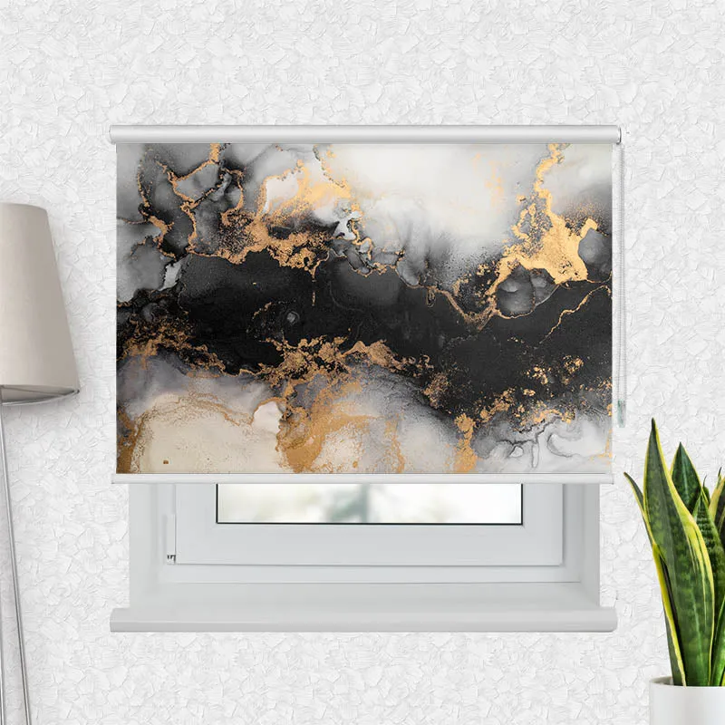 Motivrollo 'Abstrakt Marmor Schwarz Gold' | Bis B 430 x H 440 cm