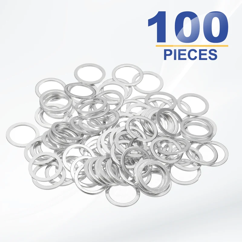 M14x18x1mm Flat Washers, 100PCS Aluminum Automotive Drain Plug Gaskets, Silver