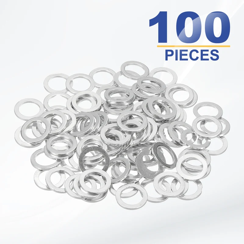 M12x18x1.5mm Flat Washers, 100PCS Aluminum Automotive Drain Plug Gaskets, Silver