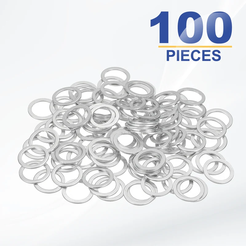 M12x16x1mm Flat Washers, 100PCS Aluminum Automotive Drain Plug Gaskets, Silver