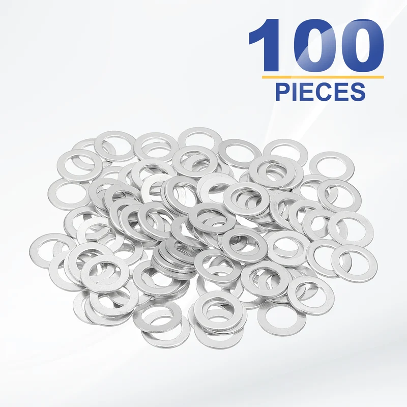 M10x16x1mm Flat Washers, 100PCS Aluminum Automotive Drain Plug Gaskets, Silver