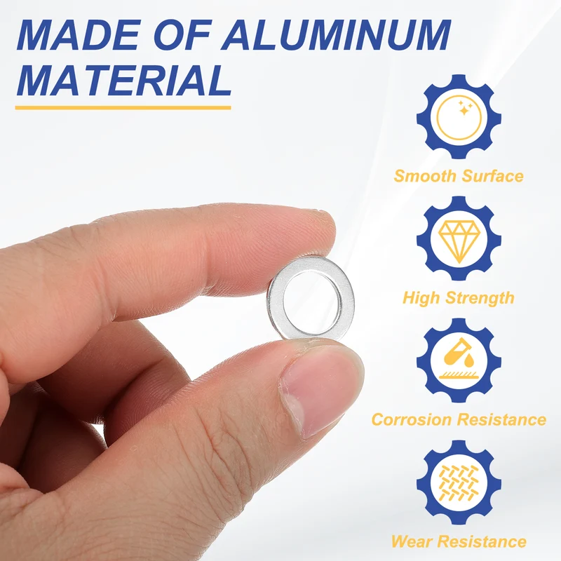 M10x16x1mm Flat Washers, 100PCS Aluminum Automotive Drain Plug Gaskets, Silver