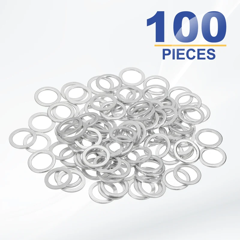 M10x14x1mm Flat Washers, 100PCS Aluminum Automotive Drain Plug Gaskets, Silver