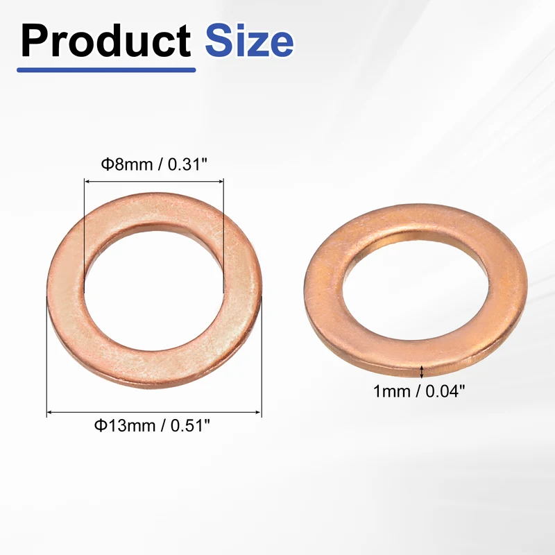 40Pcs Flat Washers M8x13x1mm Copper Sealing Washer Sealing Ring Gasket)