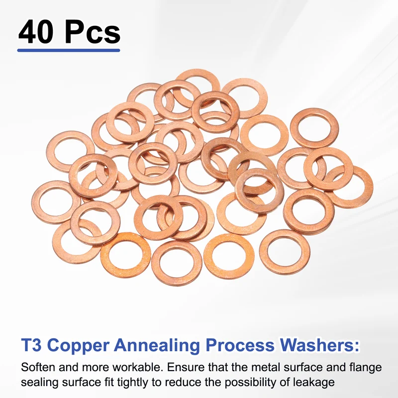 40Pcs Flat Washers M8x13x1mm Copper Sealing Washer Sealing Ring Gasket)