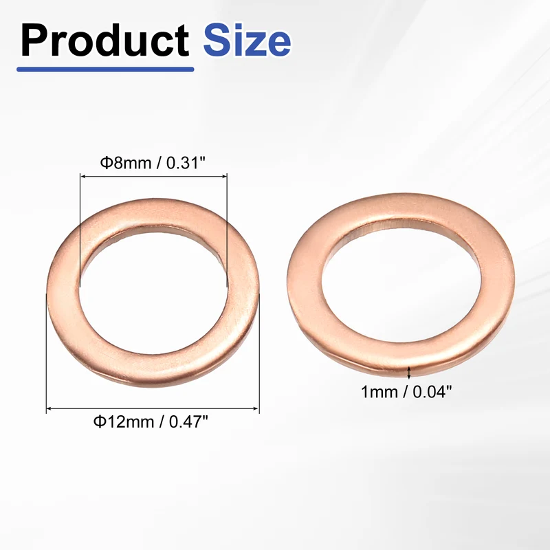 100 Pcs Flat Washers, M8x12x1mm Copper Sealing Washer, Sealing Ring Gasket