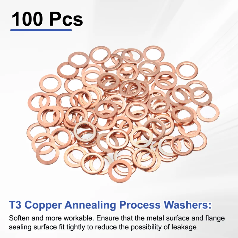 100 Pcs Flat Washers, M8x12x1mm Copper Sealing Washer, Sealing Ring Gasket