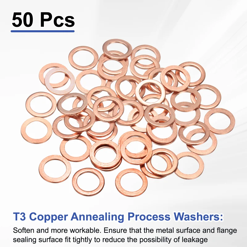50 Pcs Flat Washers, M8x12x1mm Copper Sealing Washer, Sealing Ring Gasket