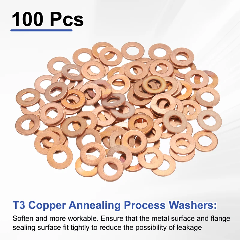 100 Pcs Flat Washers, M6x12x1mm Copper Sealing Washer, Sealing Ring Gasket