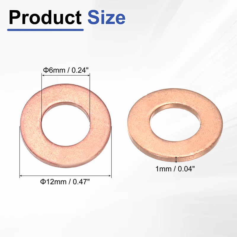 50 Pcs Flat Washers, M6x12x1mm Copper Sealing Washer, Sealing Ring Gasket