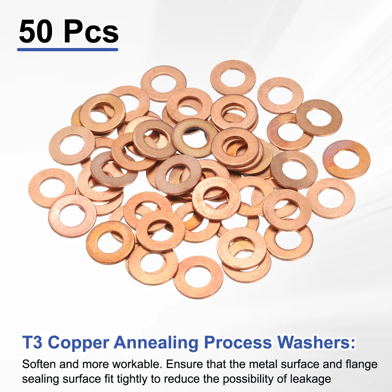 50 Pcs Flat Washers, M6x12x1mm Copper Sealing Washer, Sealing Ring Gasket
