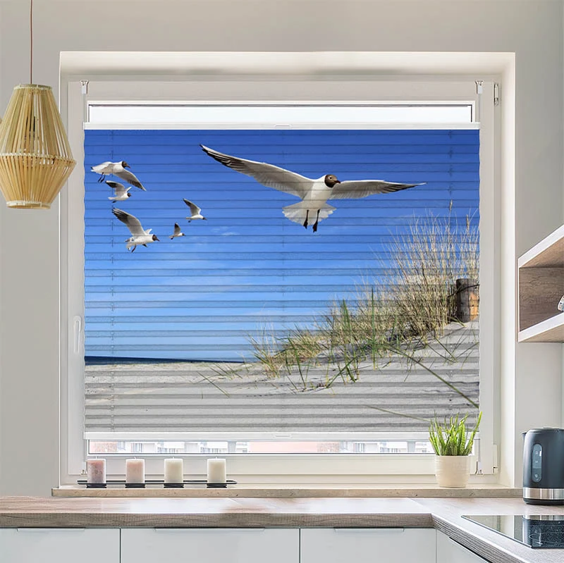 Wabenplissee Motiv "Moewen am Strand"