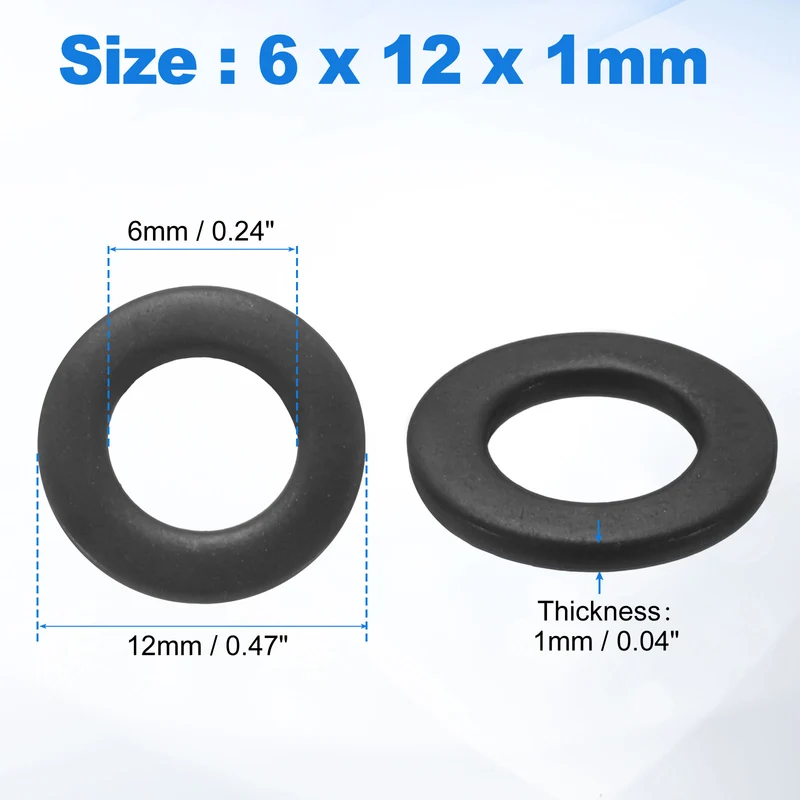 100Pcs M6 304 Stainless Steel Flat Washers ID 6mm OD 12mm Thick 1mm