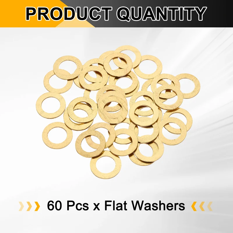 M12x20x1mm Flat Washer, 60PCS Brass Automotive Drain Plug Gasket, Golden