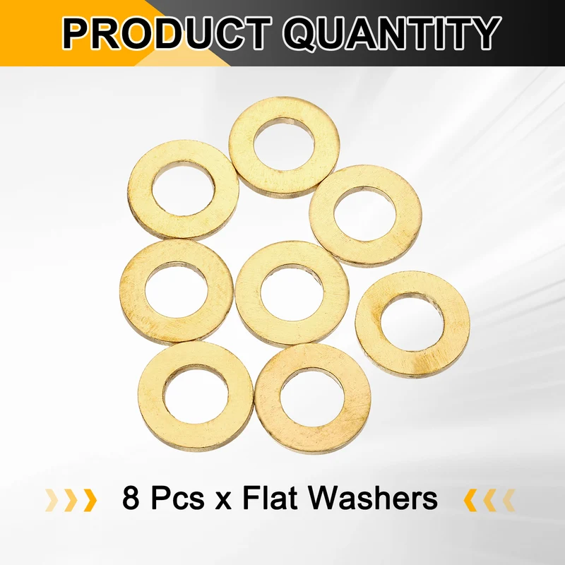 M10x20x2mm Flat Washer, 8PCS Brass Automotive Drain Plug Gasket, Golden