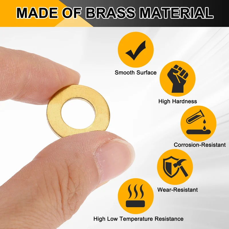 M10x20x2mm Flat Washer, 8PCS Brass Automotive Drain Plug Gasket, Golden