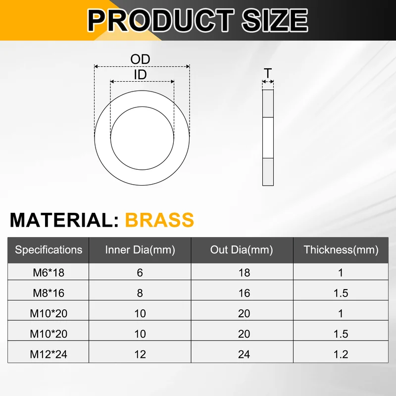M6x18x1mm Flat Washer, 20PCS Brass Automotive Drain Plug Gasket, Golden