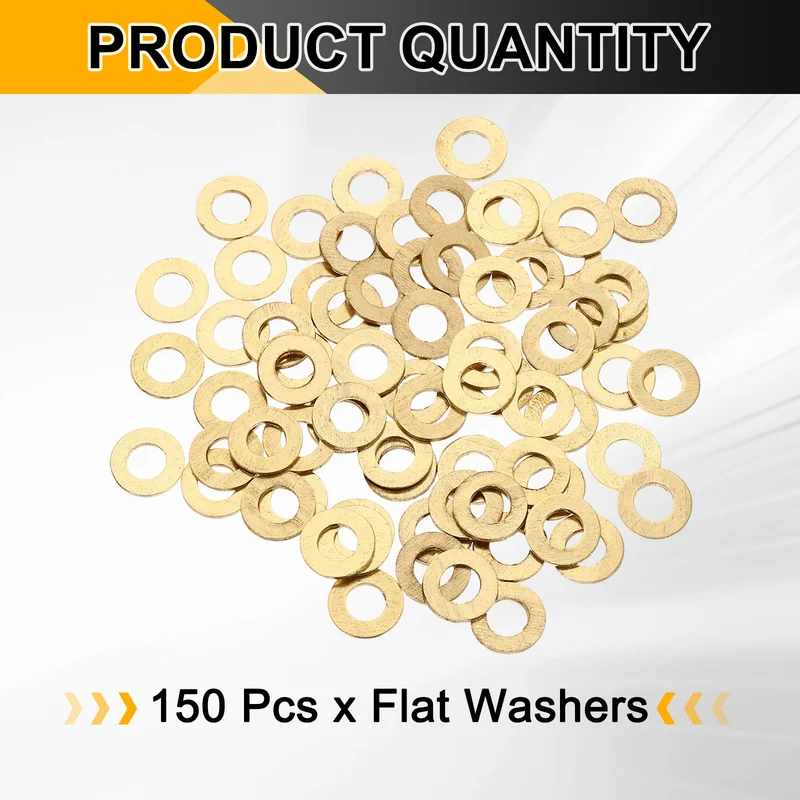 M5x10x0.8mm Flat Washer, 150PCS Brass Automotive Drain Plug Gasket, Golden