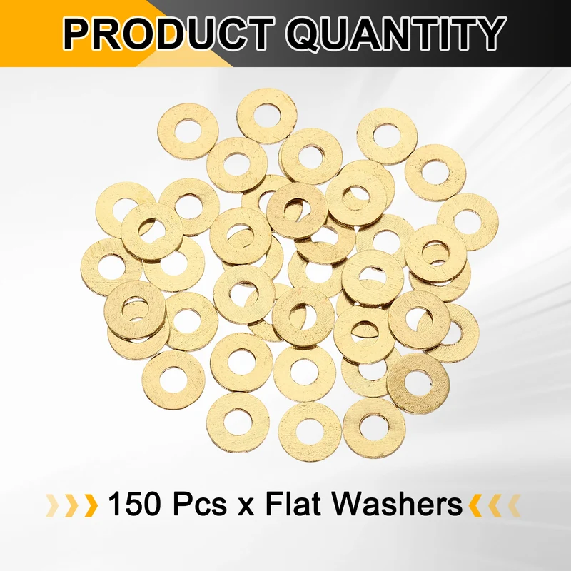 M4x10x0.8mm Flat Washer, 150PCS Brass Automotive Drain Plug Gasket, Golden