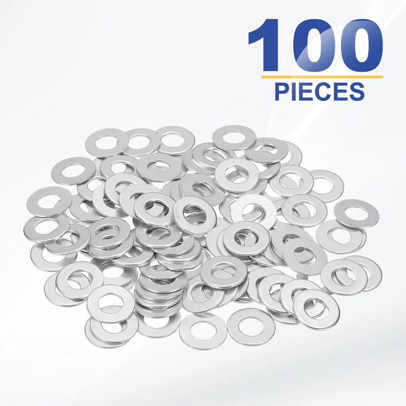 M8x16x1mm Flat Washers, 100PCS Aluminum Automotive Drain Plug Gaskets, Silver