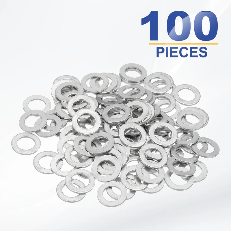 M8x14x1mm Flat Washers, 100PCS Aluminum Automotive Drain Plug Gaskets, Silver