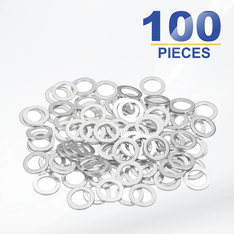M8x12x1mm Flat Washers, 100PCS Aluminum Automotive Drain Plug Gaskets, Silver