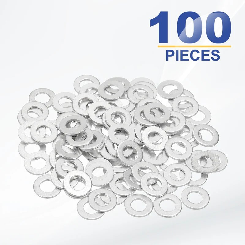 M6x12x1mm Flat Washers, 100PCS Aluminum Automotive Drain Plug Gaskets, Silver