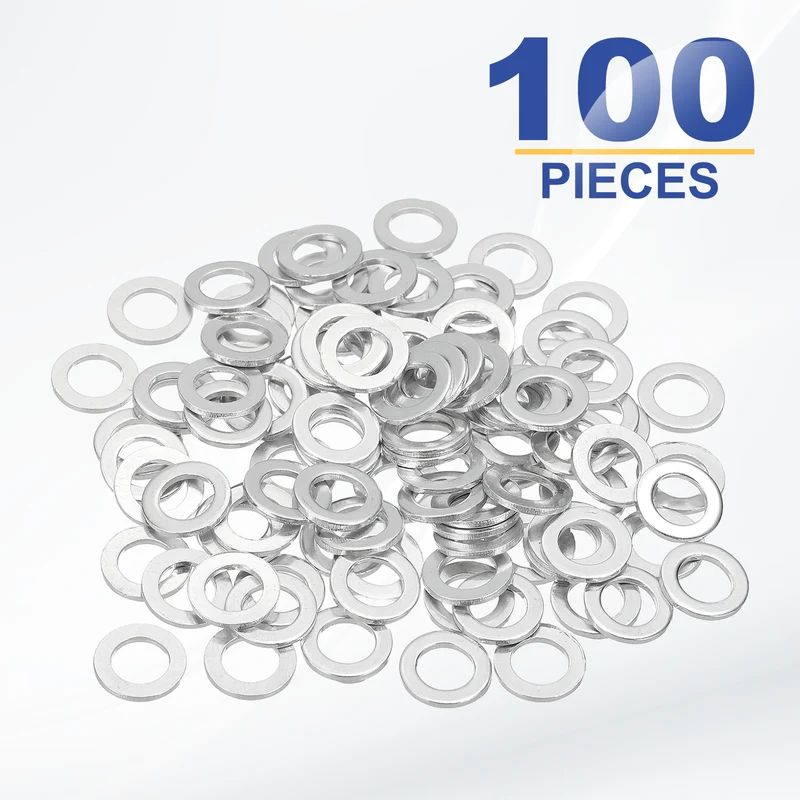 M6x10x1mm Flat Washers, 100PCS Aluminum Automotive Drain Plug Gaskets, Silver