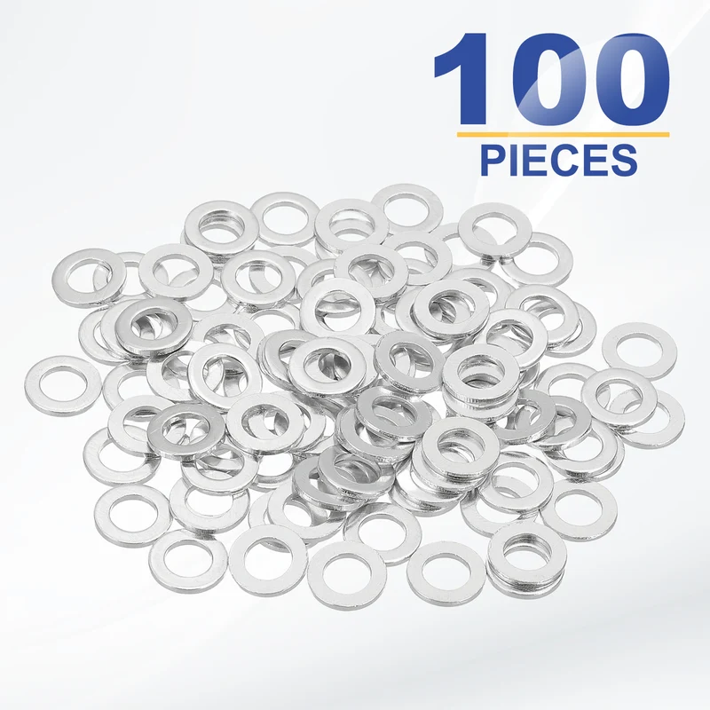 M5x9x1mm Flat Washers, 100PCS Aluminum Automotive Drain Plug Gaskets, Silver