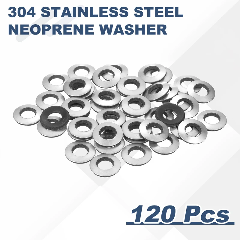 120Pcs Neoprene Washer 3/8"x3/4" Stainless Steel EPDM Bonded Sealing Gasket